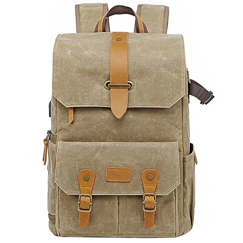 Photography Retro Waterproof Batik Canvas Backpack W USB Port Fit 15.6Inch Laptop Men Camera Bag Carry Case for Canon Nikon DSLR
