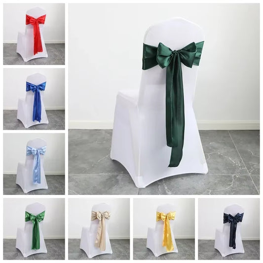 Wedding Decoration Chair Satin Sash Bow Tie Self Tie for Birthday Party Festival Hotel Holiday Shiny Look Luxury Dining Room