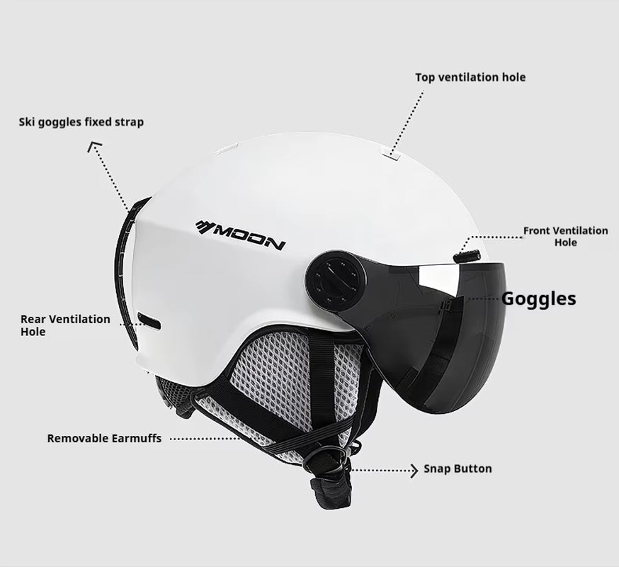 -Skiing Helmet with Integrally Molded Goggles, PC and EPS Outdoor Sports, Ski Snowboard and Skateboard