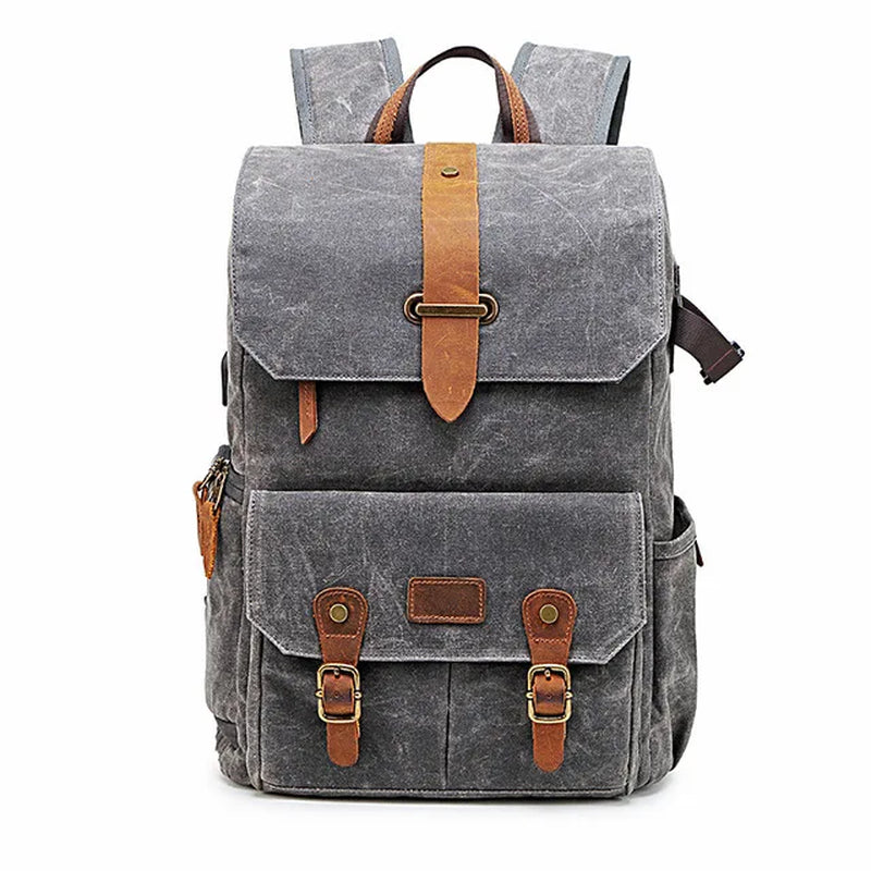 Photography Retro Waterproof Batik Canvas Backpack W USB Port Fit 15.6Inch Laptop Men Camera Bag Carry Case for Canon Nikon DSLR