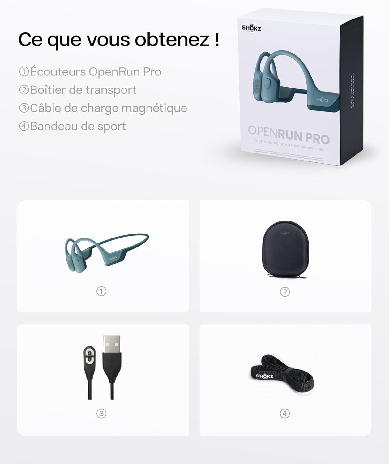 Openrun Pro Casque À Conduction Osseuse, Écouteurs Bluetooth Oreillles Libres Pour Le Sport Avec Micro, Casque Sans Fil Étanche IP55, 10H D'Autonomie, Bandeau De Sport, Bleu