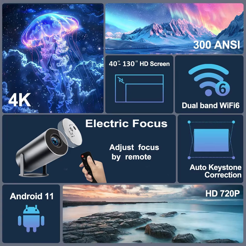 HY300 plus HD Projector Portatil 4K Projetor Android LED Video Home Theater Cinema Phone Mini Proyector Movie HY300 Pro
